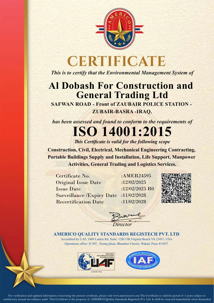 ALDOBASH ISO 14001:2015 certificate, AMER24595