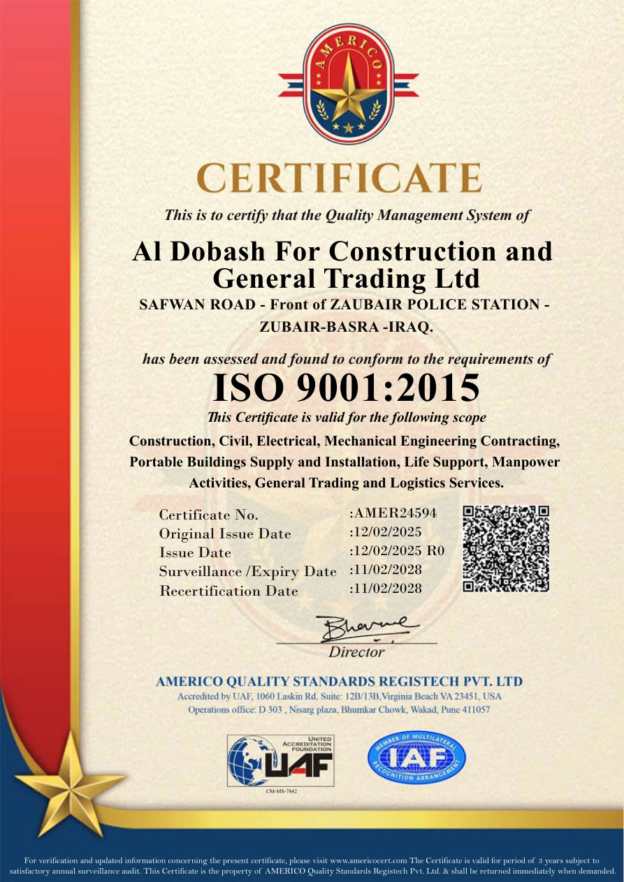 ALDOBASH ISO 9001:2015 certificate, AMER24594