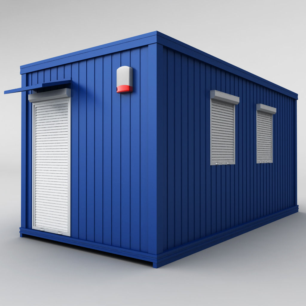 A portable building concept with durable cladding and secure openings. Supplied design visualization.