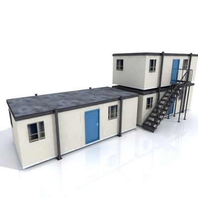 Connected modular spaces with external stair access. Supplied design visualization.