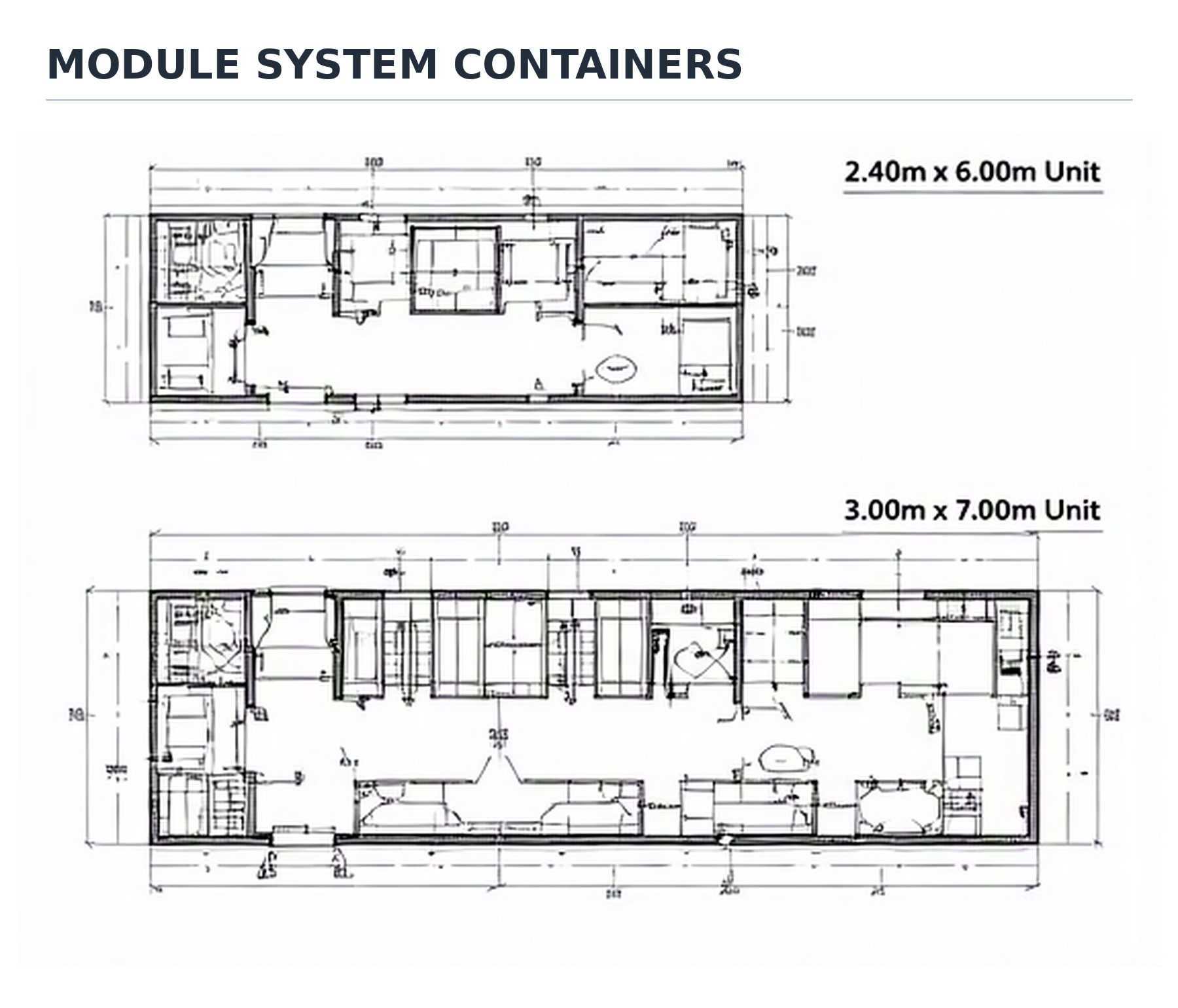 Modular unit layouts and internal space planning.