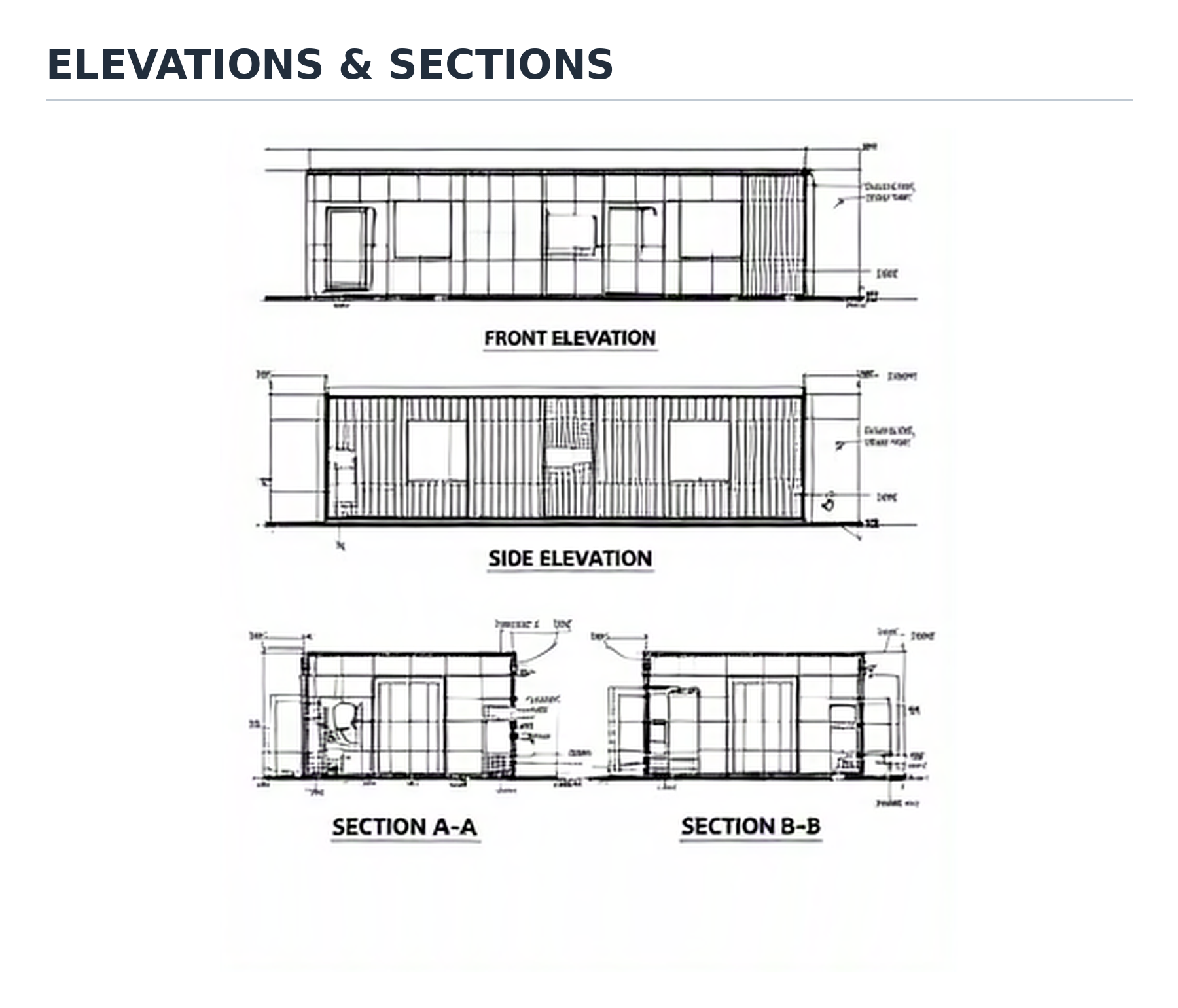 Building elevations and cross-sections.