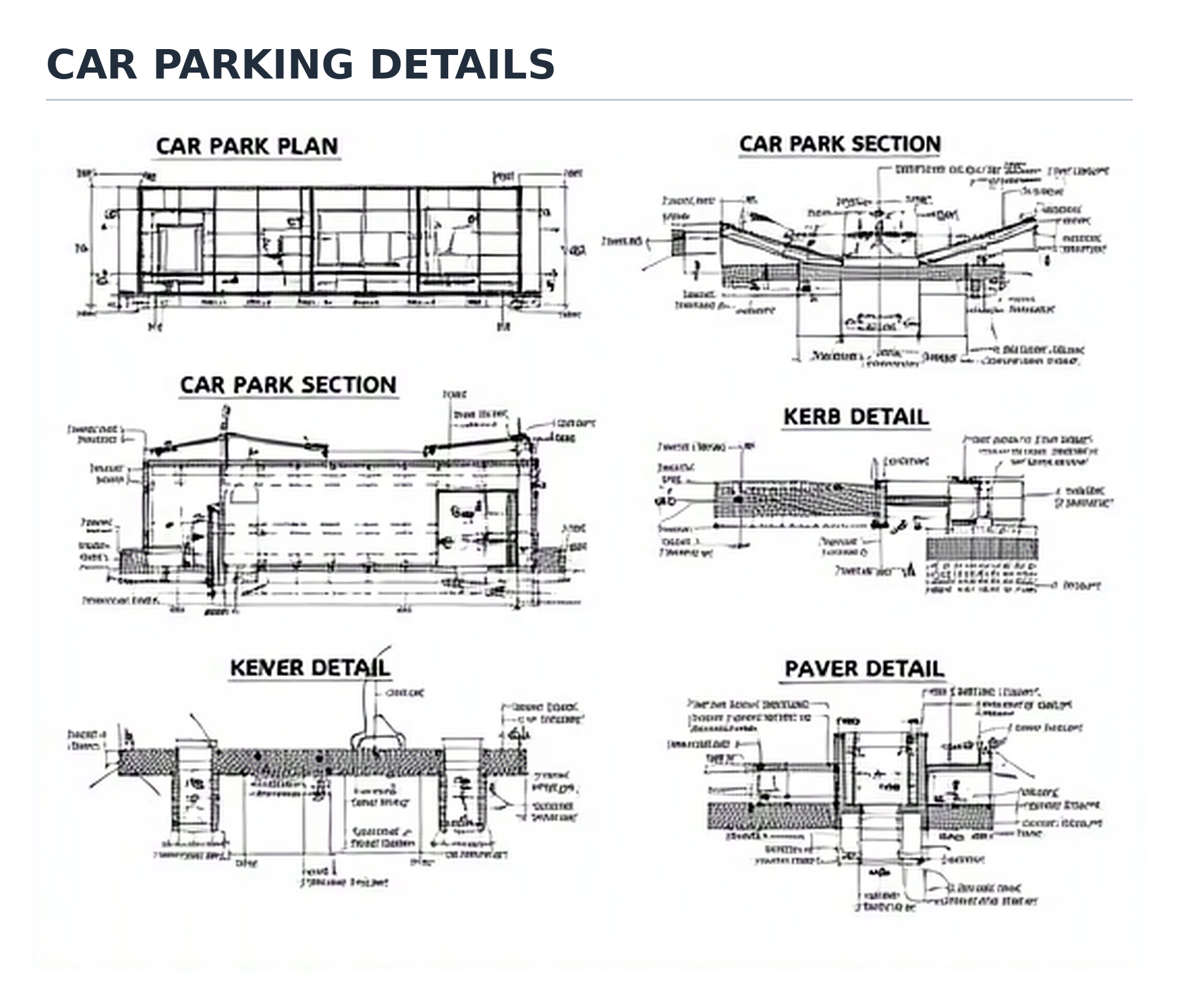 Parking canopy plans, sections and construction details.