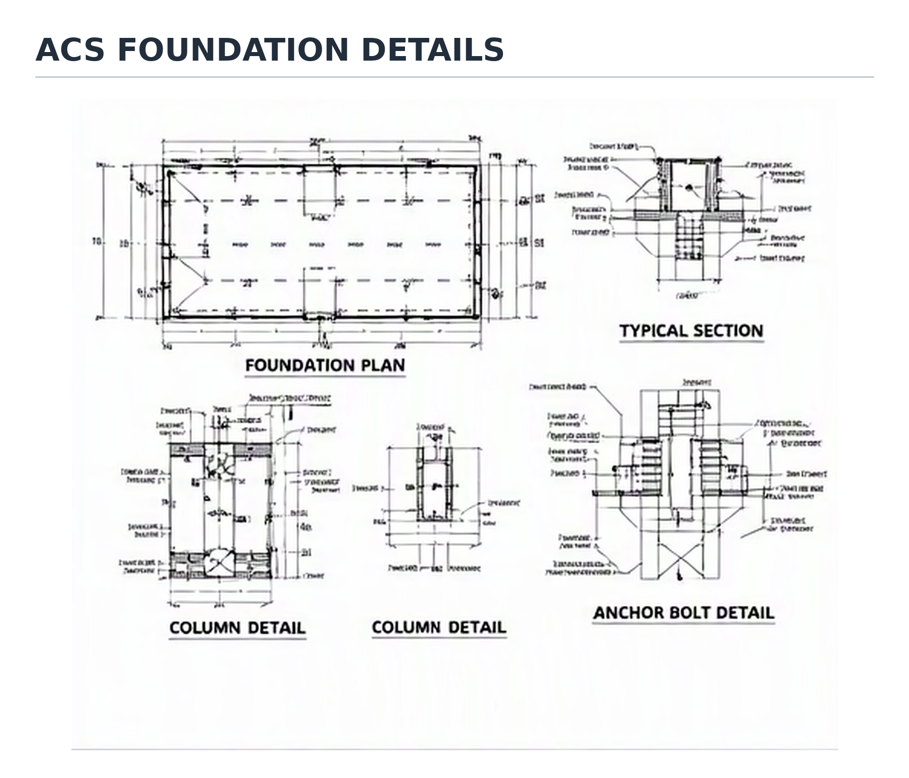 Foundation, column and anchor bolt details.