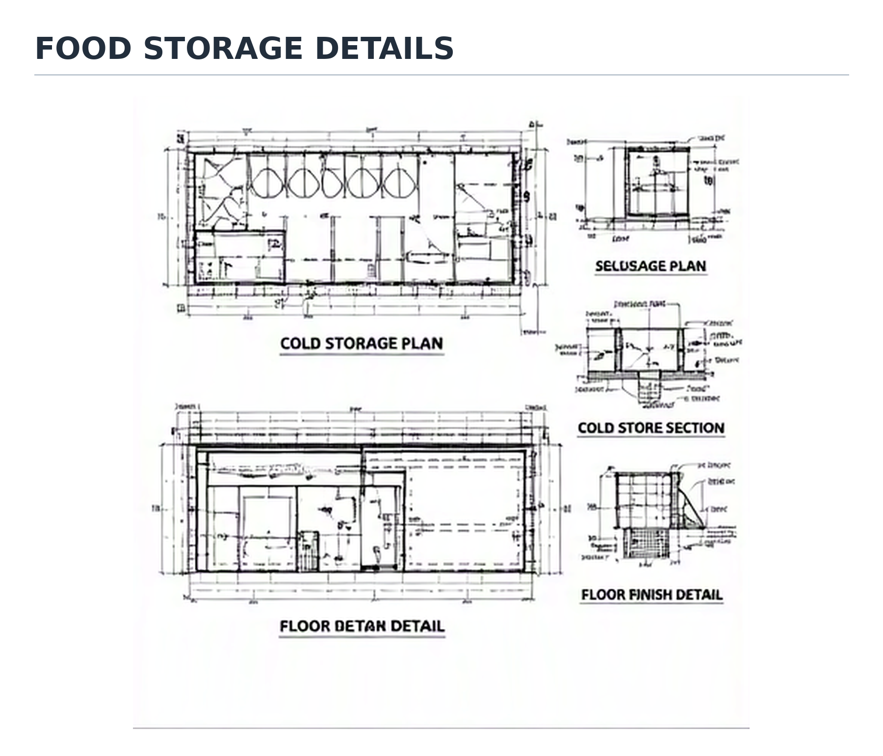 Food storage layouts and construction details.