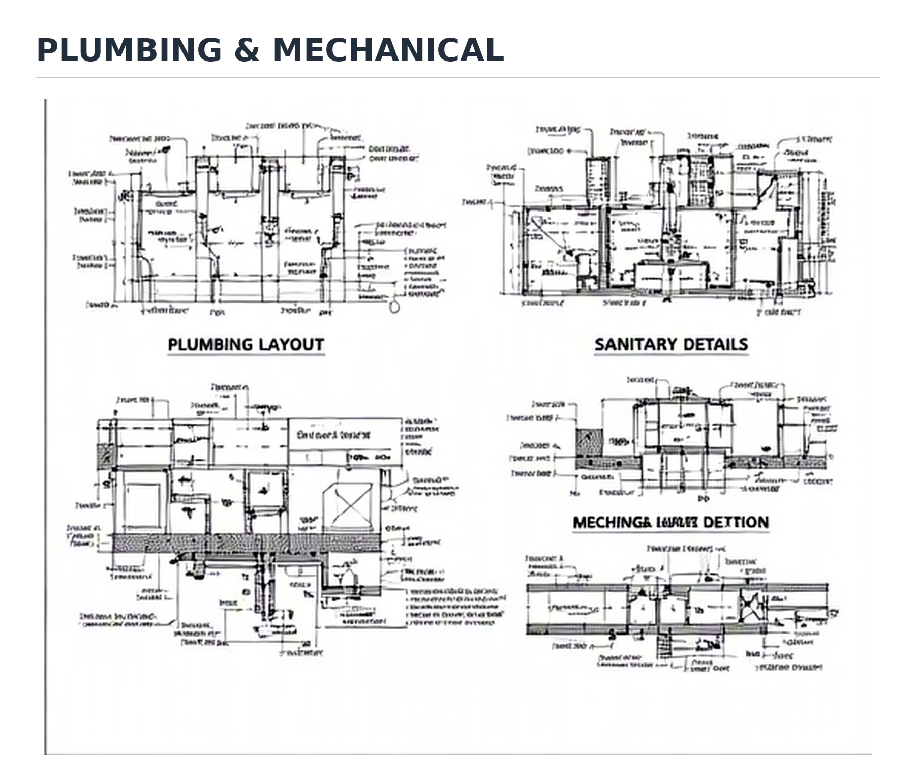 Plumbing layouts, sanitary and mechanical details.