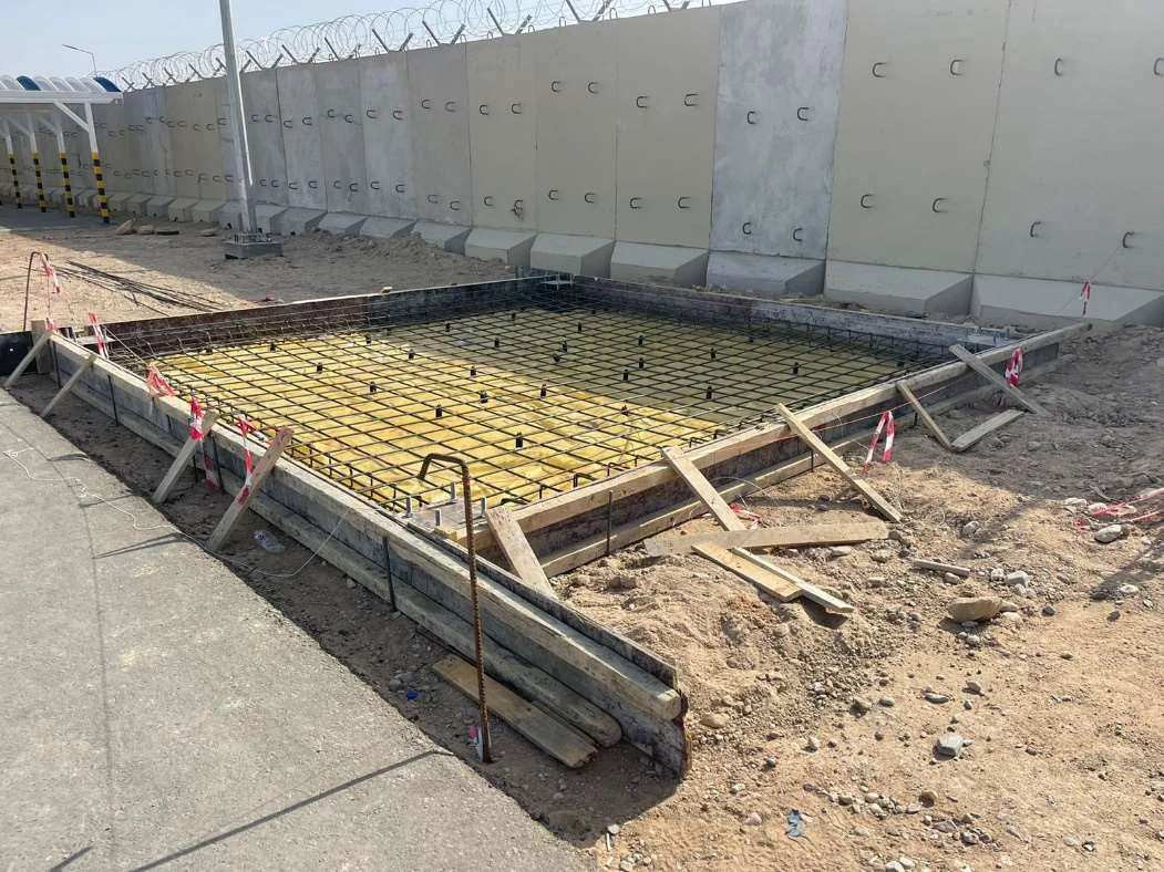 Foundation preparation, formwork and rebar fixing.