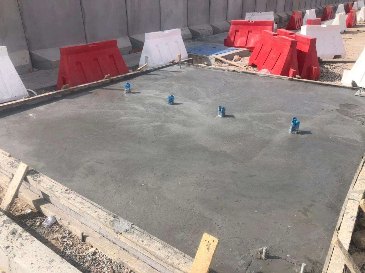 Foundation concrete slab with column anchor points.