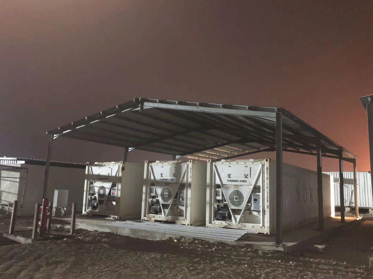 Structural steel canopy for the food storage facilities.