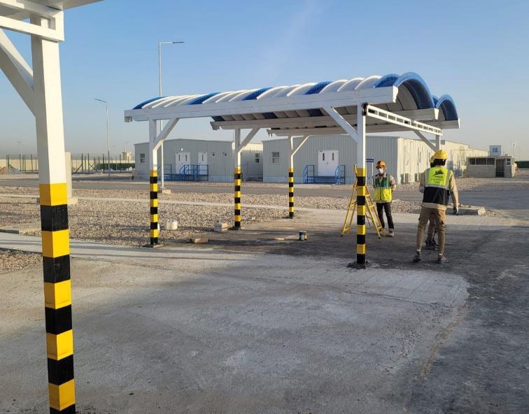 Practical facilities and sheltered areas for daily site operations.